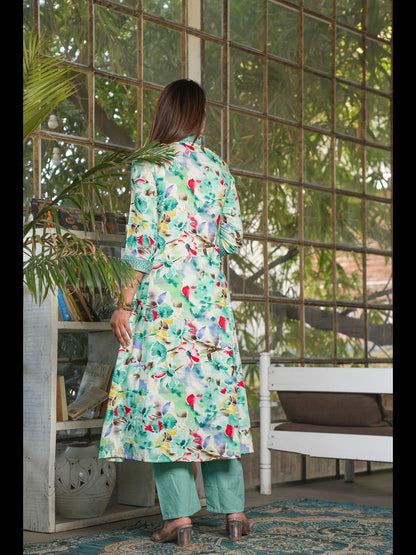 Multi A-Line Rayon Printed Kurta Bottom With Dupatta