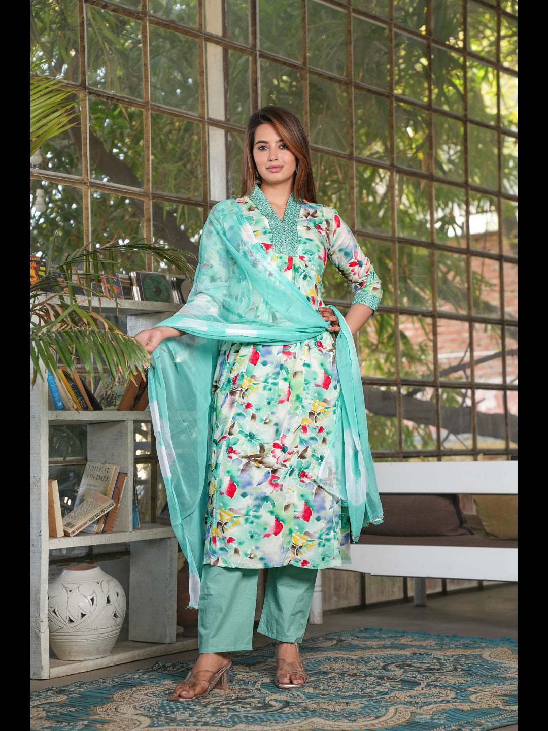 Multi A-Line Rayon Printed Kurta Bottom With Dupatta