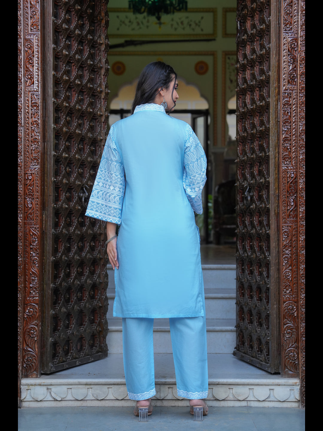 Blue Printed Straight Pure Cotton Kurta With Pant