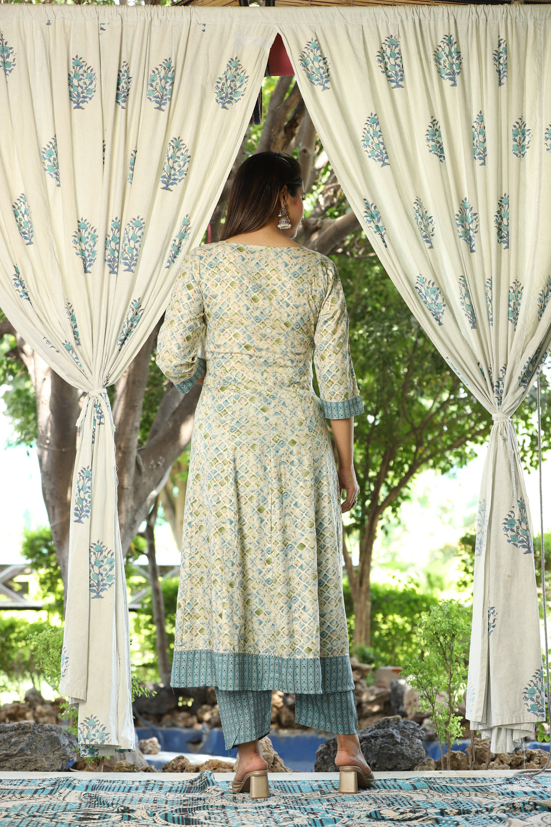 Multi Anarkali Rayon Printed Embroidered Kurta With Pant Dupatta