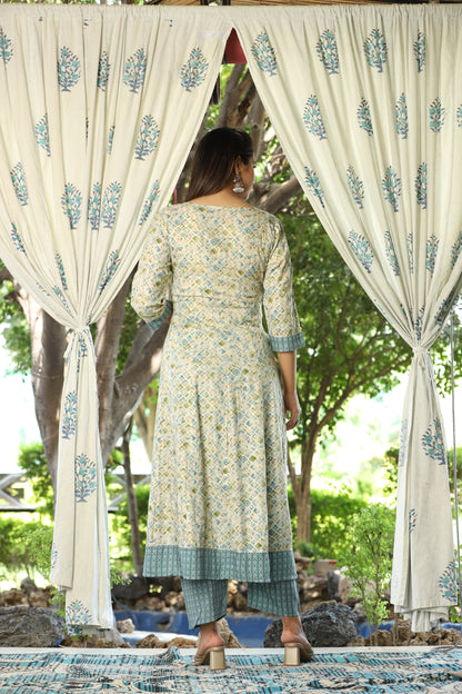 Multi Anarkali Rayon Printed Embroidered Kurta With Pant Dupatta