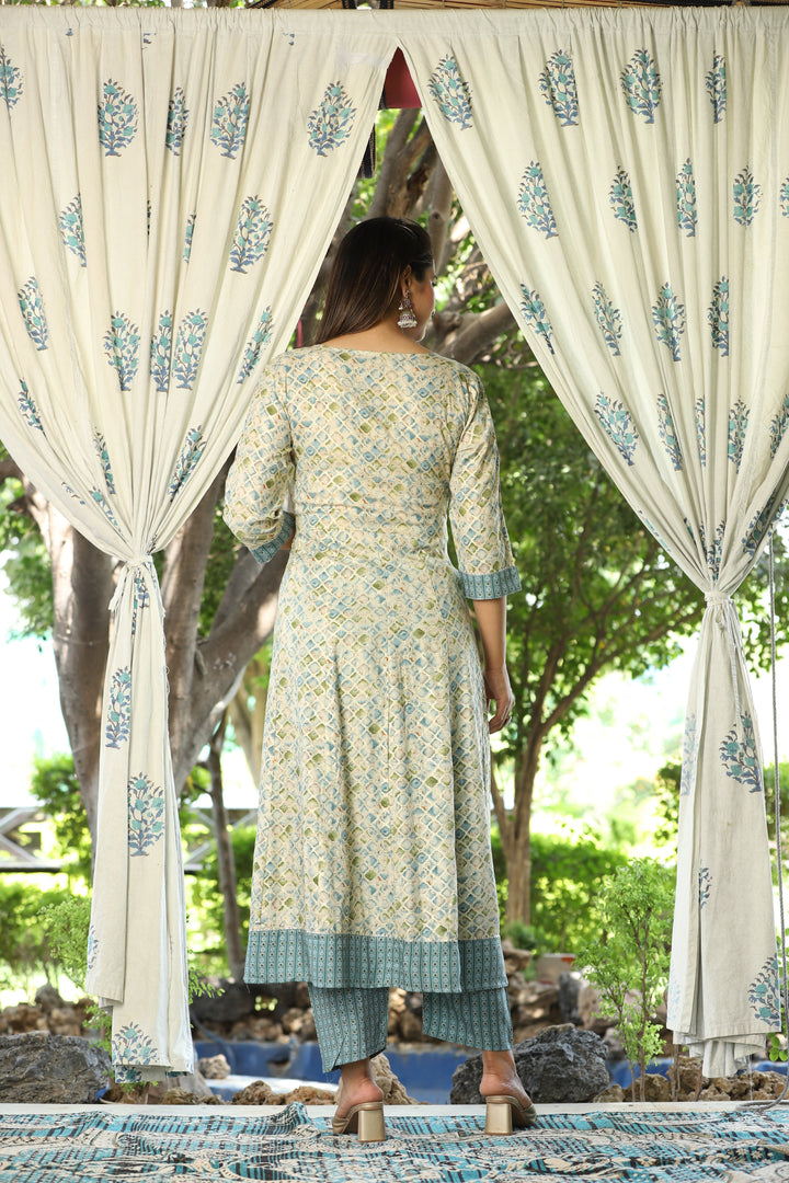 Multi Anarkali Rayon Printed Embroidered Kurta With Pant Dupatta