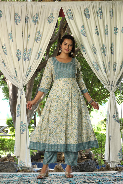 Multi Anarkali Rayon Printed Embroidered Kurta With Pant Dupatta