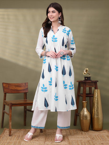 Blue Pure Cotton Embellished Co-ords Set
