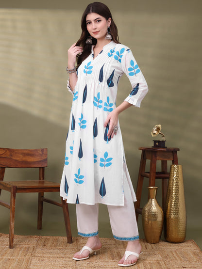 Blue Pure Cotton Embellished Co-ords Set
