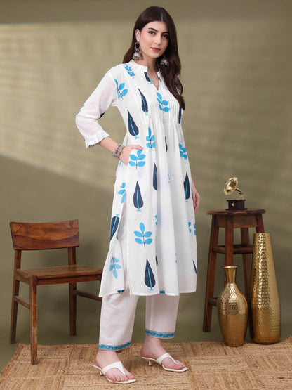 Blue Pure Cotton Embellished Co-ords Set