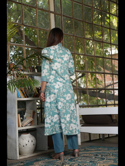 Green A-Line Rayon Printed Kurta Bottom With Dupatta