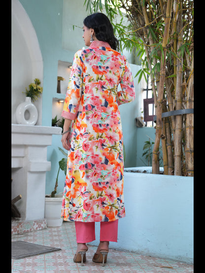 Multi Printed A-Line Rayon Kurta With Pant And Dupatta