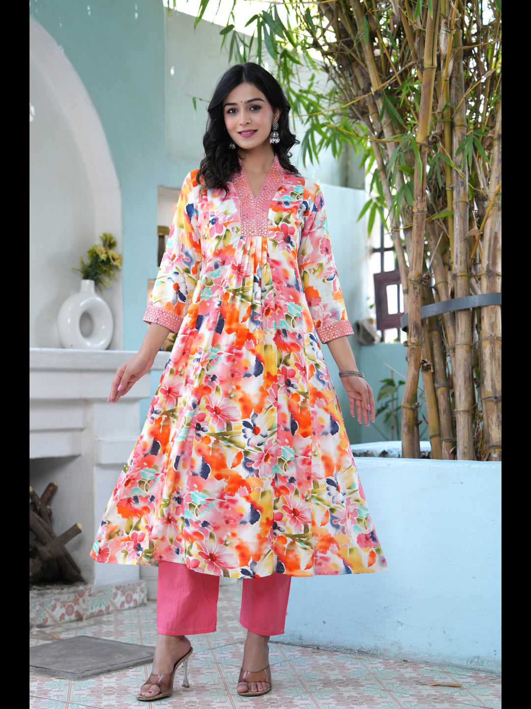 Multi Printed A-Line Rayon Kurta With Pant And Dupatta