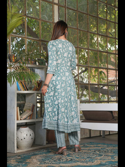 Green Anarkali Rayon Printed Kurta Bottom With Dupatta