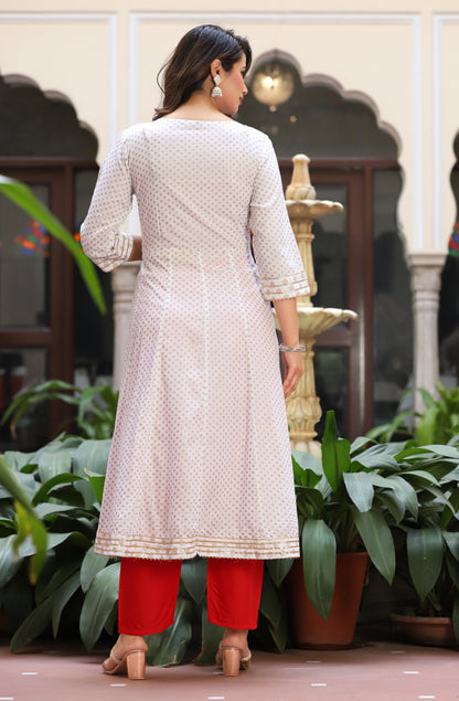 White Anarkali Rayon Printed Embroiderd Kurta With Pant And Dupatta