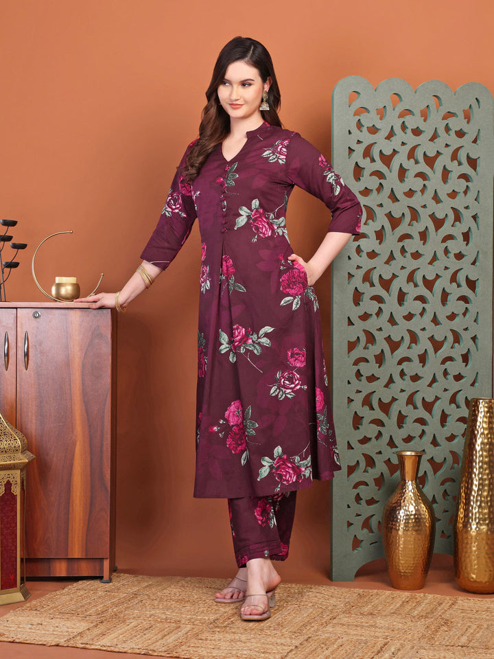 Purple Printed Co-Ord Set For Women