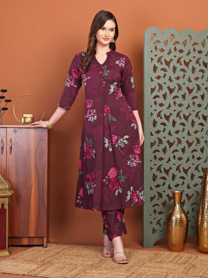 Purple Printed Co-Ord Set For Women