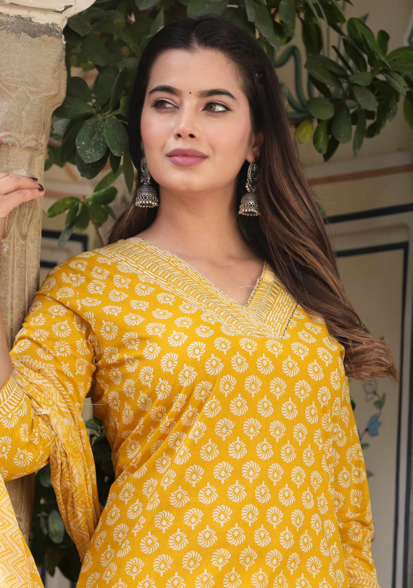 Yellow Straight Cotton Printed Kurta With Pant And Dupatta