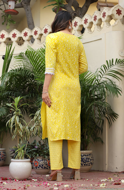 Yellow Straight Rayon Printed Kurta With Pant And Dupatta
