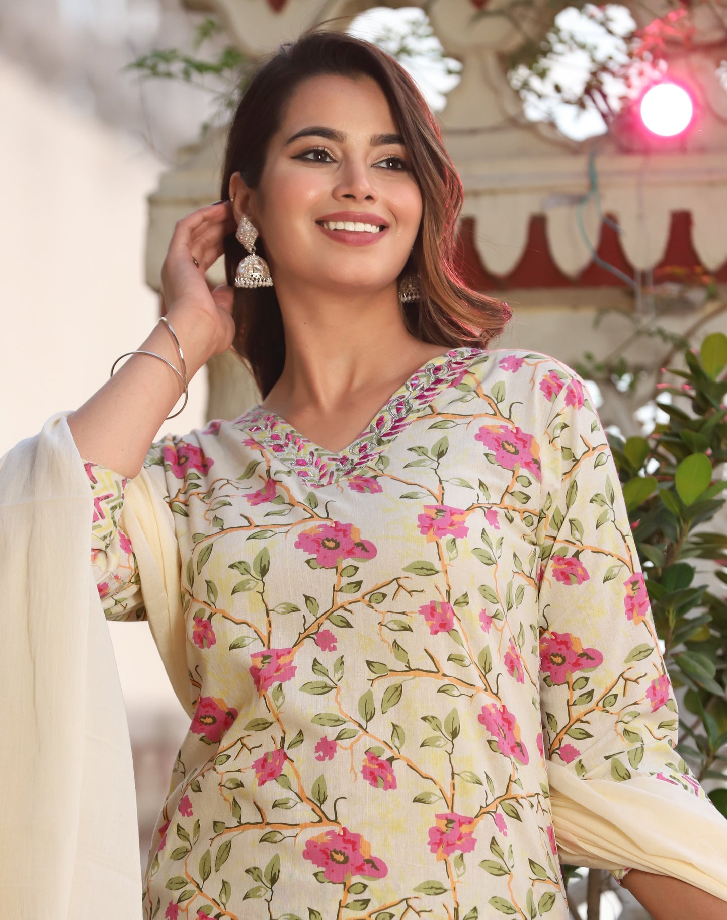 Yellow Straight Cotton Printed Embroidered Kurta With Pant And Dupatta