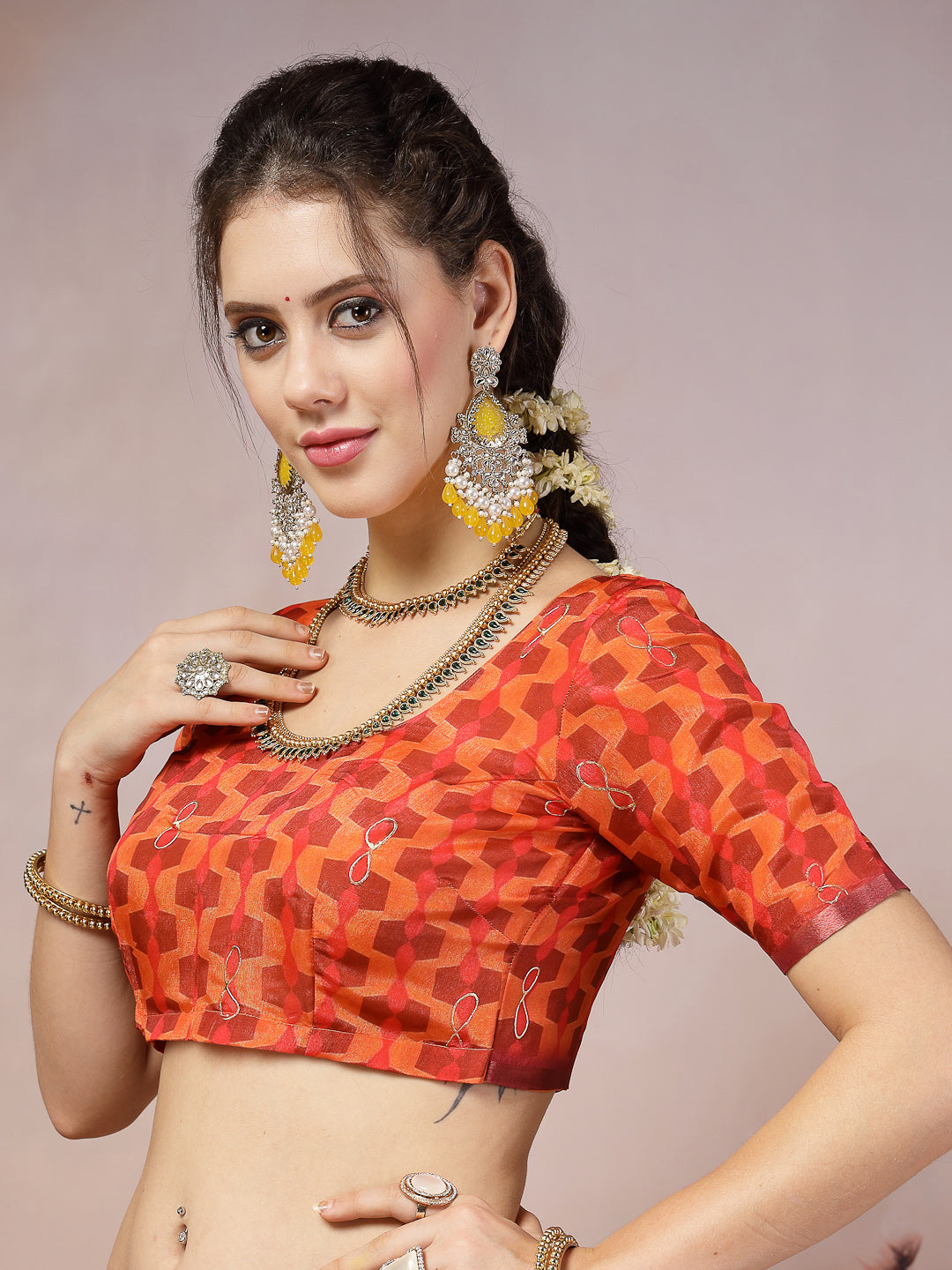 Multi Abstract Foil Printed Cotton Blend Saree