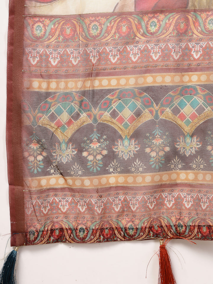 Multi Abstract Foil Printed Cotton Blend Saree