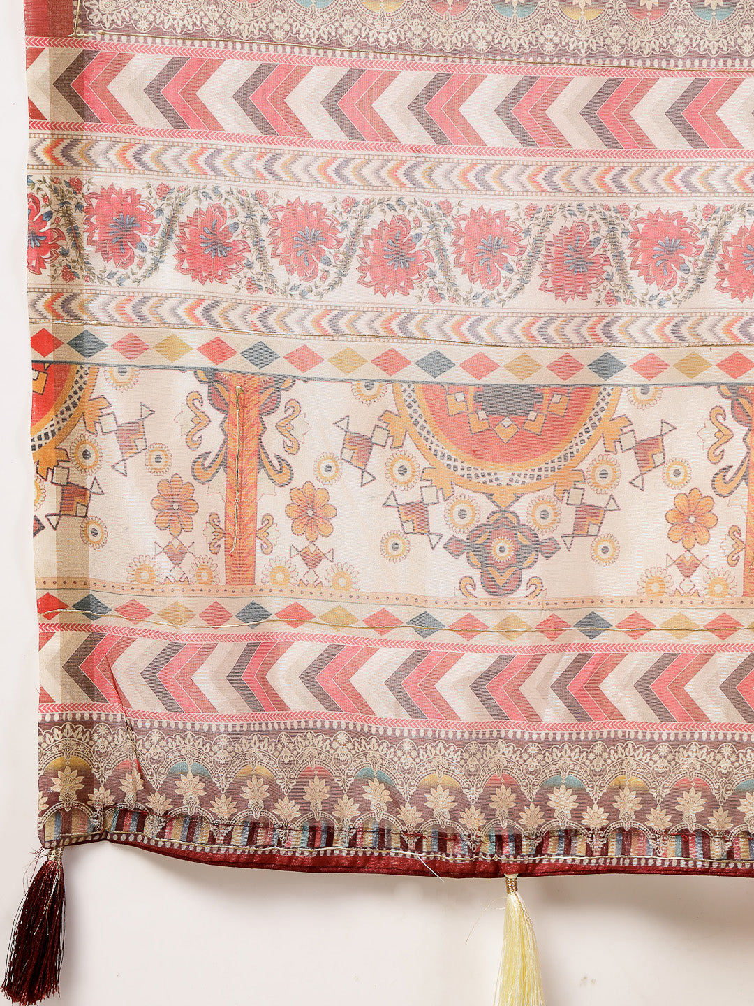 Off White Floral Foil Printed Cotton Blend Saree