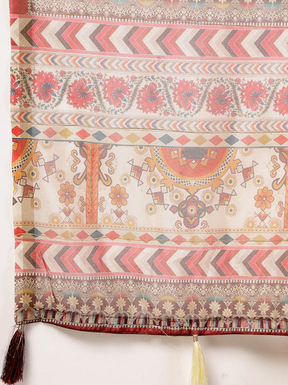 Off White Floral Foil Printed Cotton Blend Saree (Pre-Order)