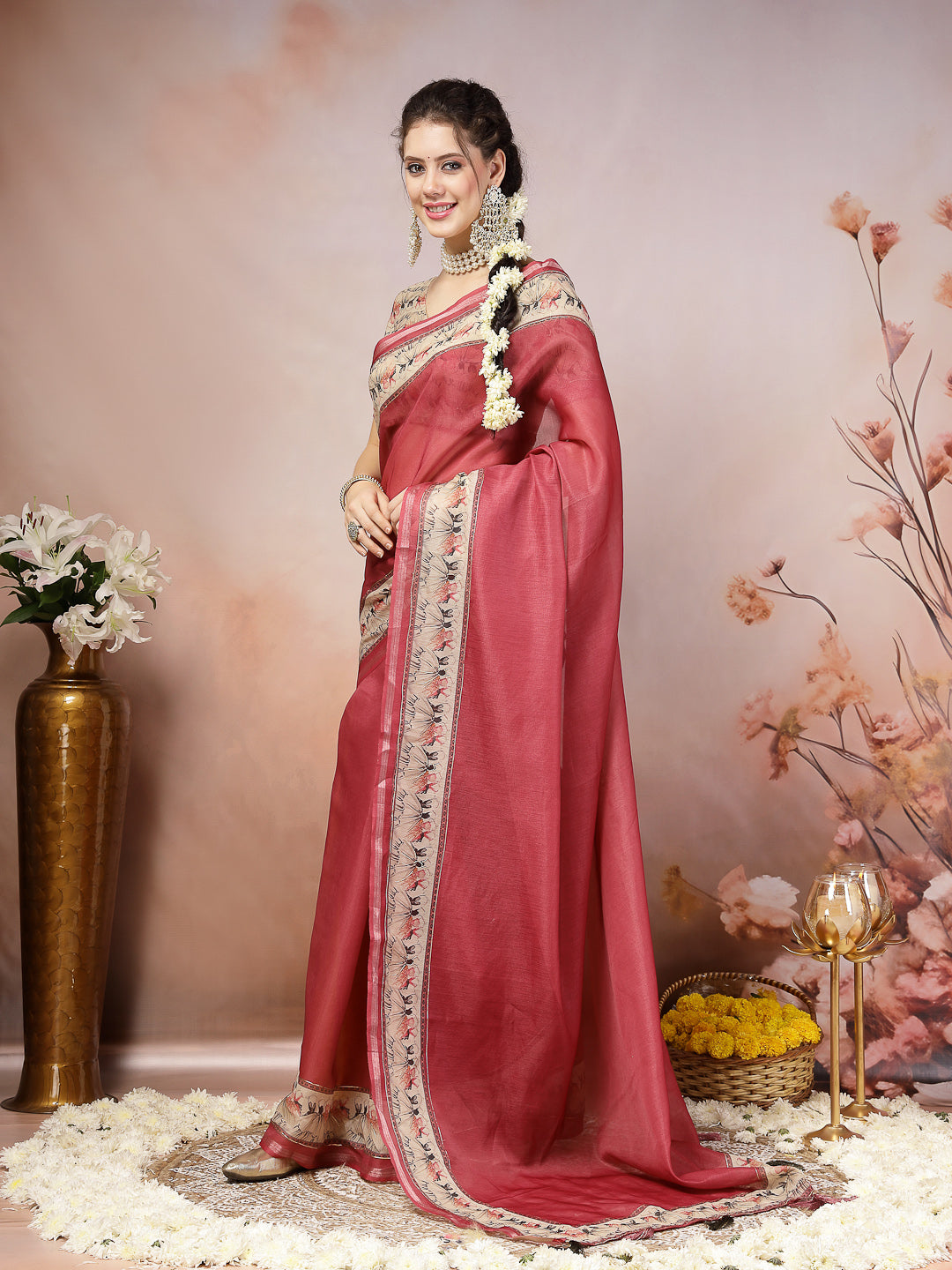 Purple Rajasthani Figure Foil Printed Cotton Blend Saree (Pre-Order)