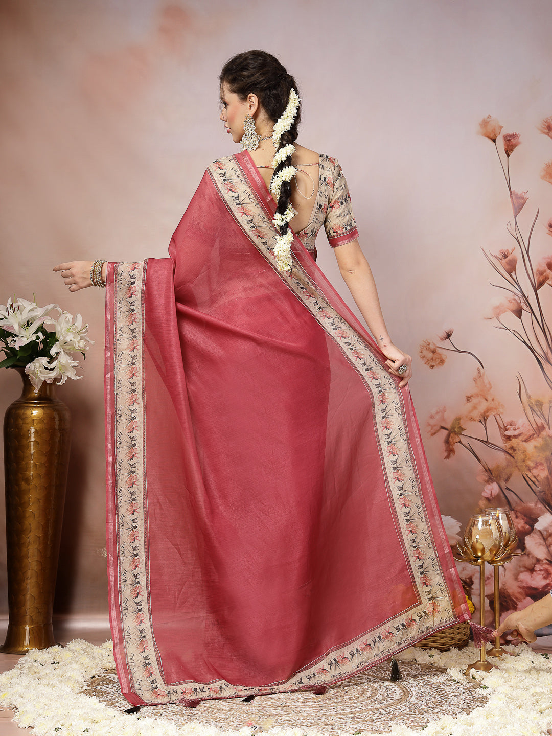 Purple Rajasthani Figure Foil Printed Cotton Blend Saree (Pre-Order)