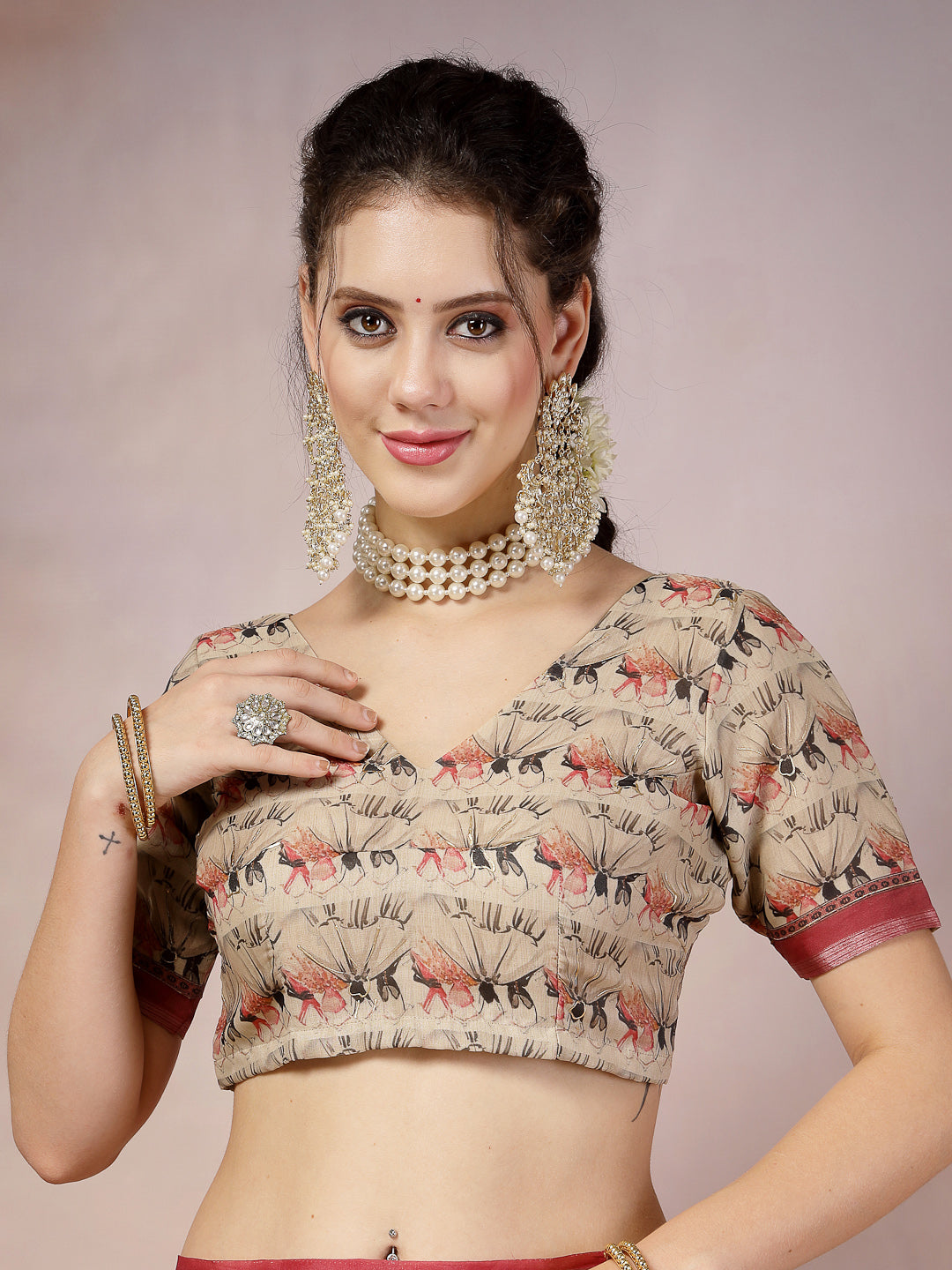 Purple Rajasthani Figure Foil Printed Cotton Blend Saree (Pre-Order)