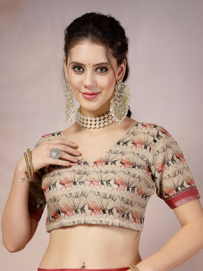 Purple Rajasthani Figure Foil Printed Cotton Blend Saree (Pre-Order)