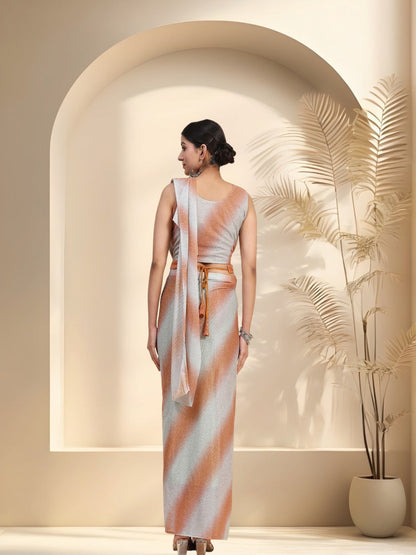 Orange Glitter Lehriya Sequin Belted Ready To Wear Lycra Saree (Pre-Order)