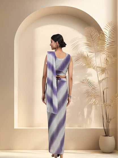 Purple Glitter Lehriya Sequin Belted Ready To Wear Lycra Saree (Pre-Order)