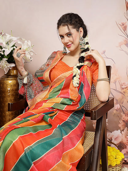 Multi Leheriya Zari Cotton Blend Saree