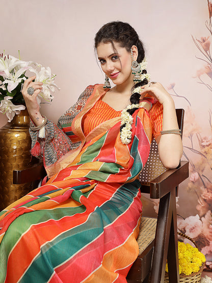 Multi Leheriya Zari Cotton Blend Saree (Pre-Order)