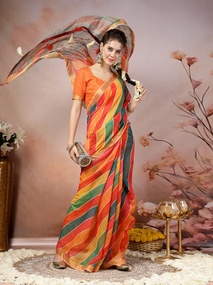 Multi Leheriya Zari Cotton Blend Saree