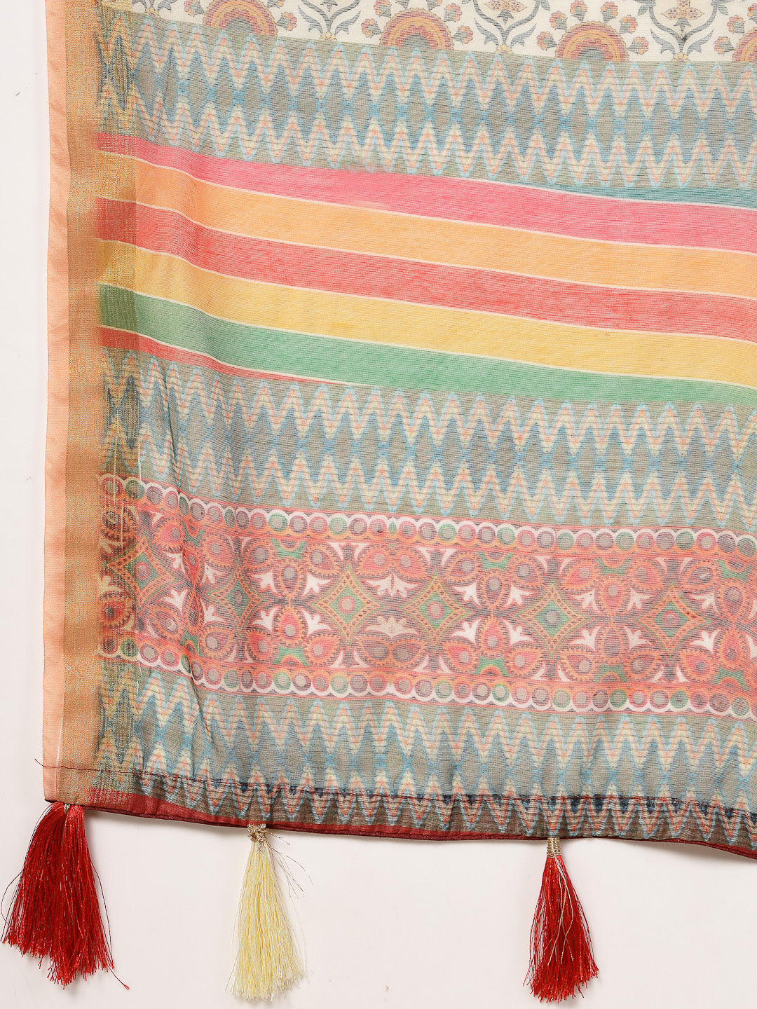 Multi Leheriya Zari Cotton Blend Saree