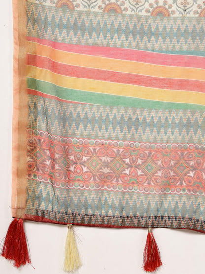 Multi Leheriya Zari Cotton Blend Saree