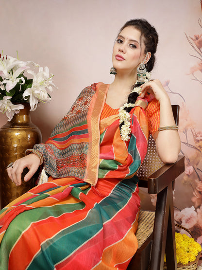 Multi Leheriya Zari Cotton Blend Saree (Pre-Order)