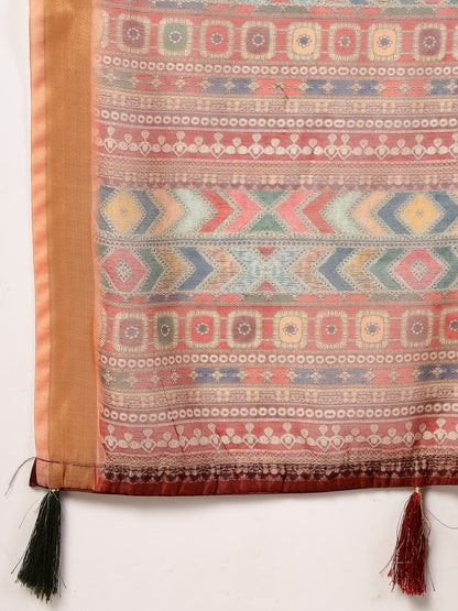 Olive Leheriya Zari Cotton Blend Saree (Pre-Order)