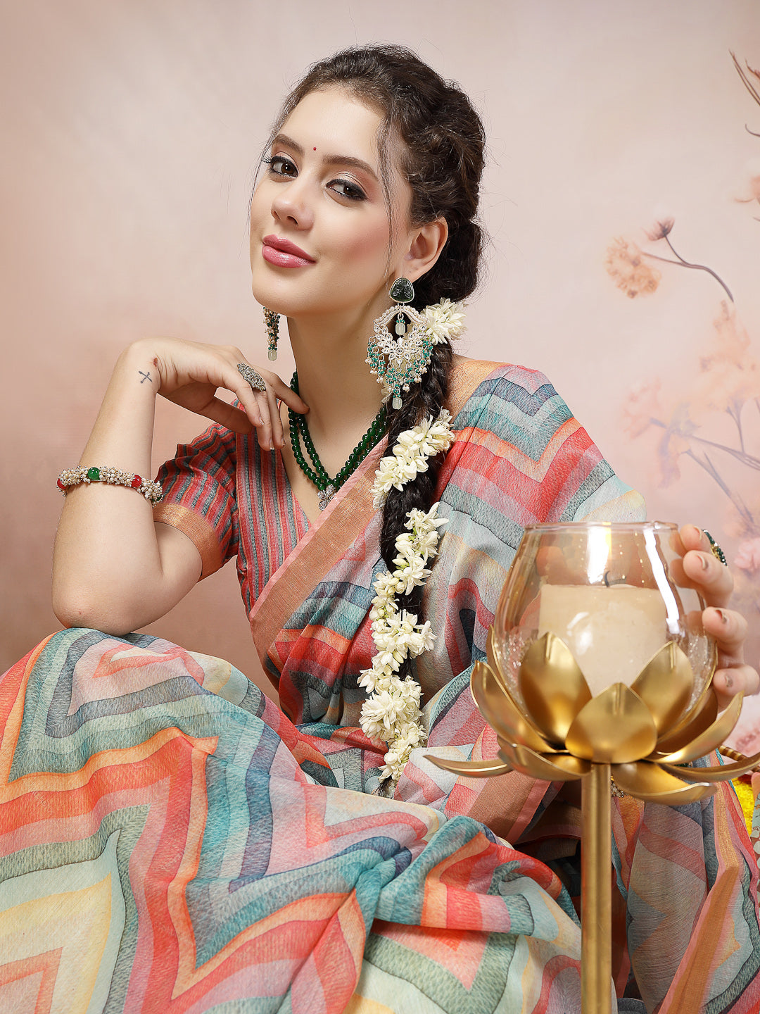 Sky Leheriya Zari Cotton Blend Saree