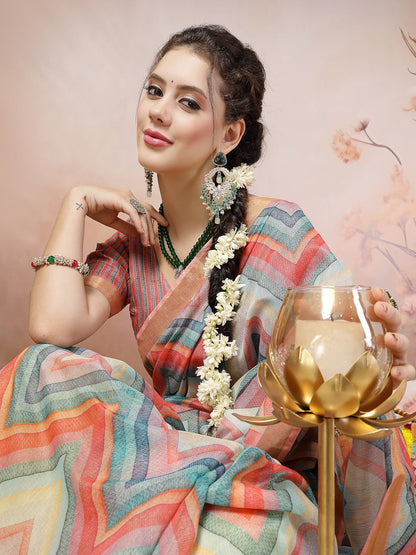 Sky Leheriya Zari Cotton Blend Saree (Pre-Order)