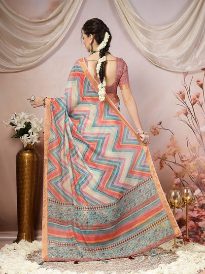 Sky Leheriya Zari Cotton Blend Saree