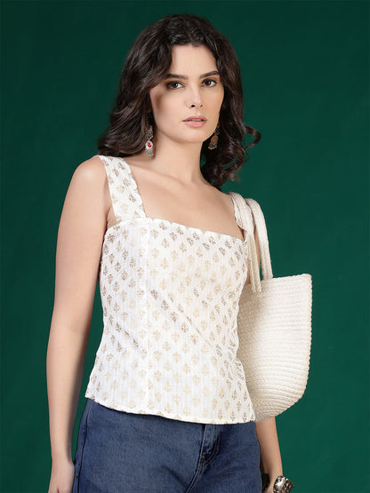 Women Off-White Printed Top