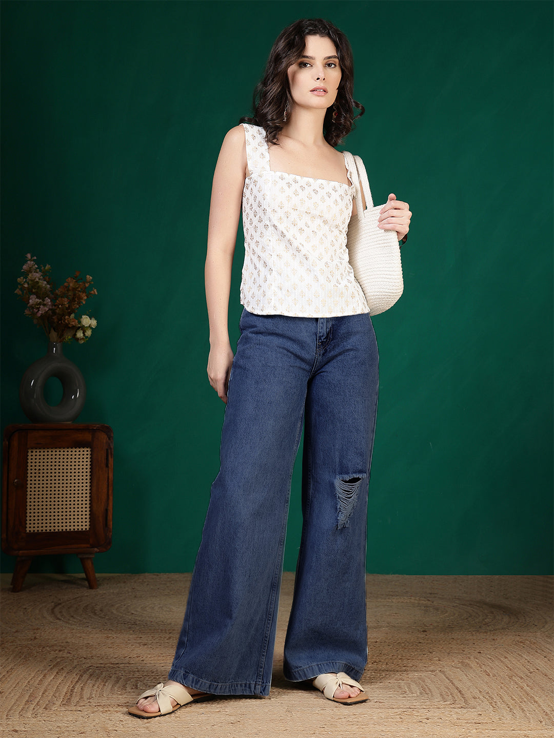 Women Off-White Printed Top