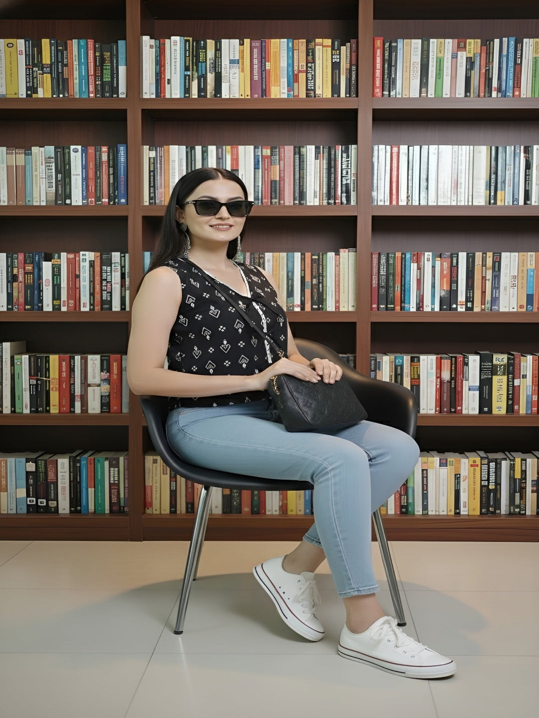 Women Black Printed Top