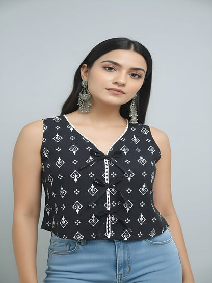 Women Black Printed Top