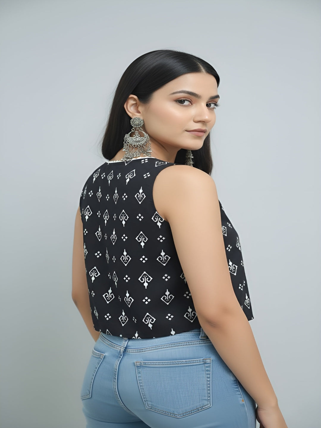 Women Black Printed Top
