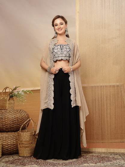 Solid & Embroidered Crape Silk Co-Ord Set