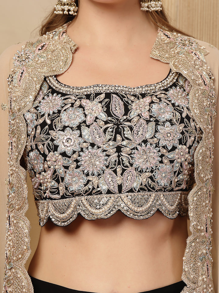 Solid &amp; Embroidered Crape Silk Co-Ord Set