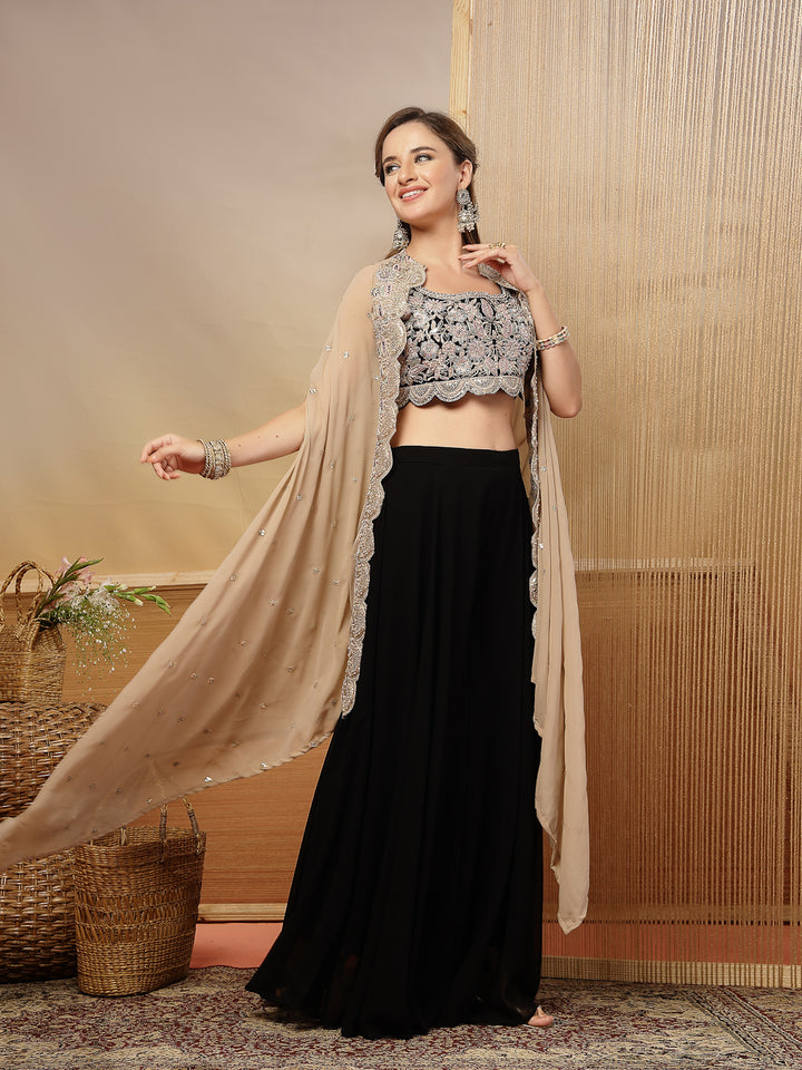 Solid &amp; Embroidered Crape Silk Co-Ord Set