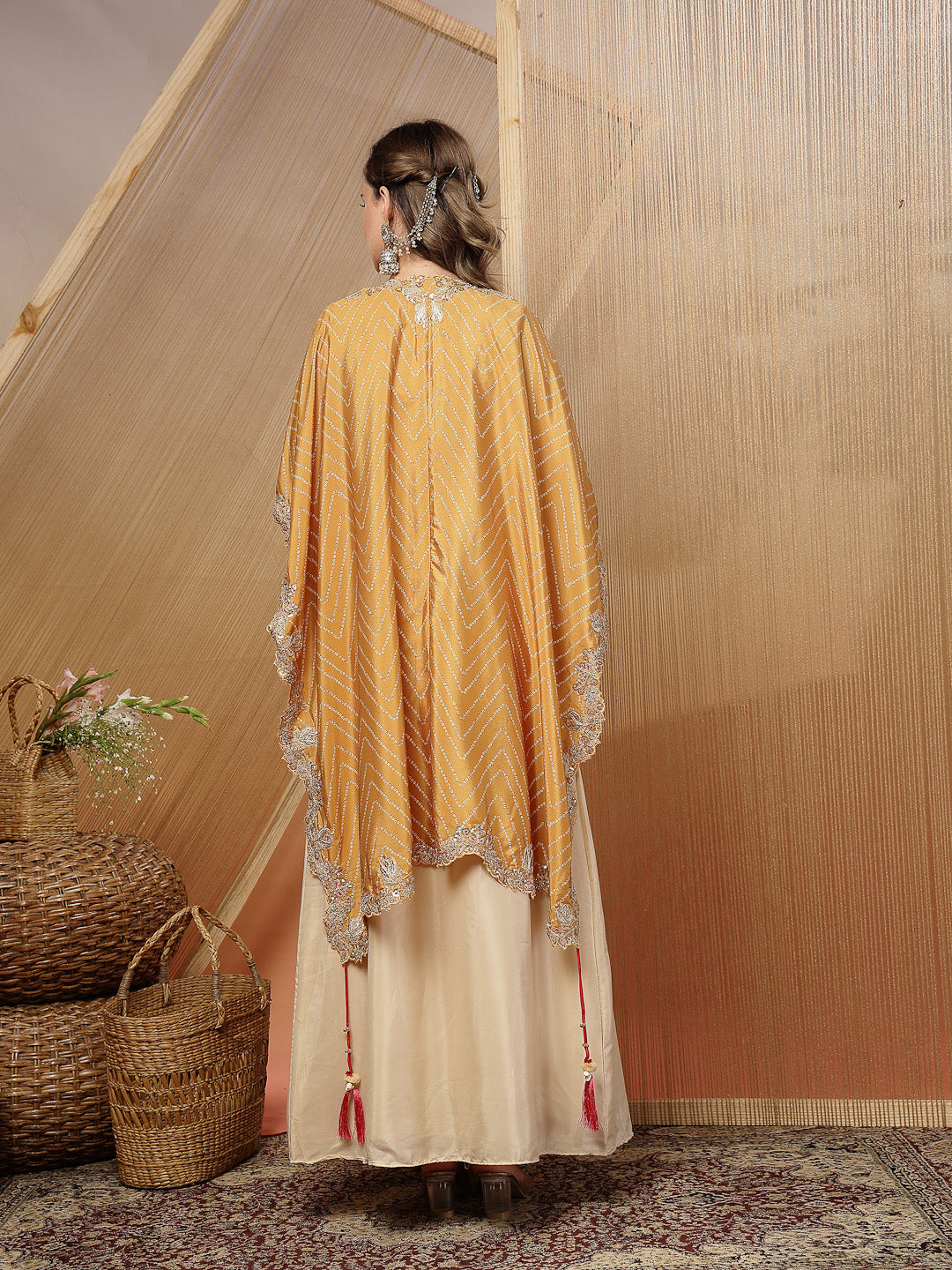 Bandhani Printed &amp; Embroidered Creap Silk Co-Ord Set