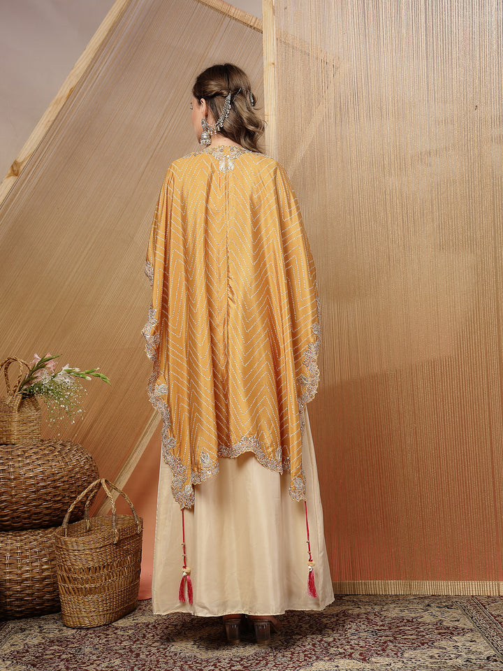 Bandhani Printed &amp; Embroidered Creap Silk Co-Ord Set